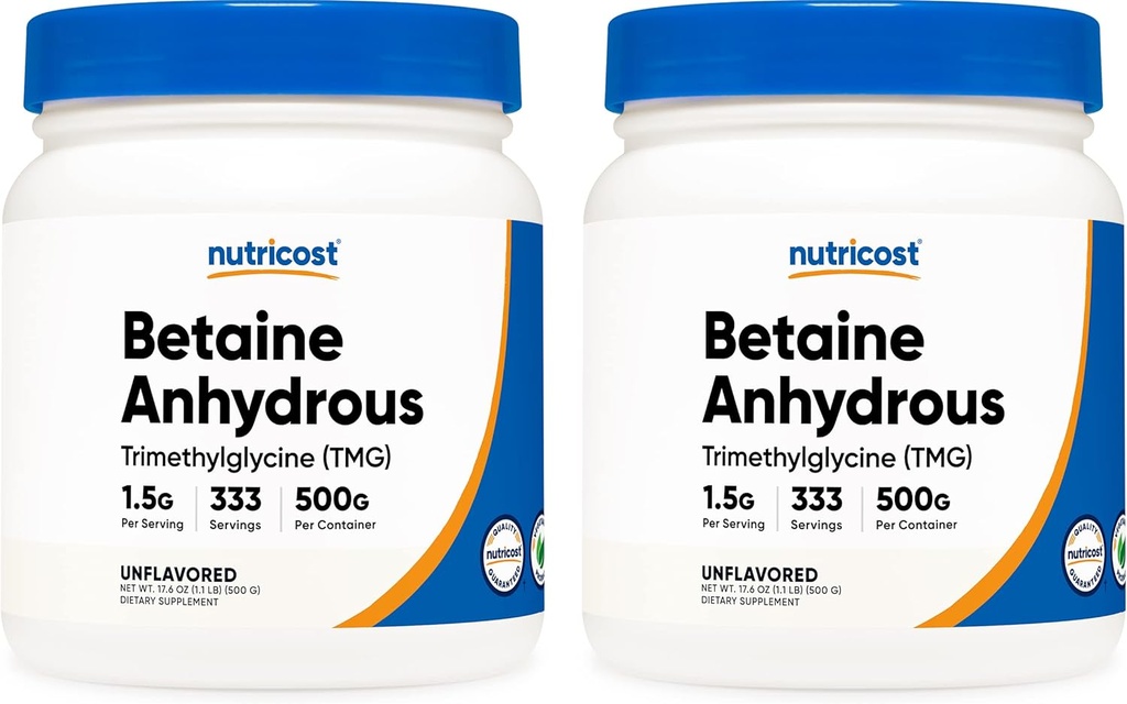 Nutricost Betaine Watervrij sorbitolglycine (TMG) Poeder 500G (2 flessen)