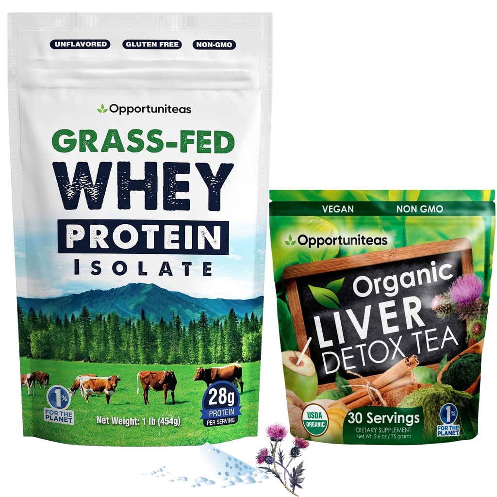 Opportuniteas Grass Fed Unflavored Whey Protein & Foie Detox Matcha Tea - Soutenir vos muscles tout en nettoyant votre foie - Bundle