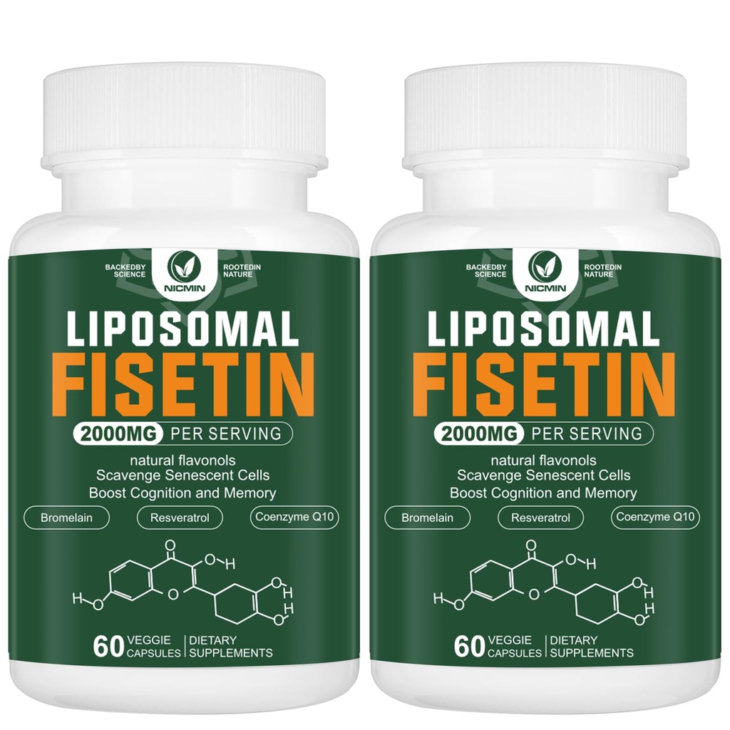 Liposomal Fisetin Supplement, 2000MG, 98% Pure Fisetin Polyfenolen Antioxidanten, met quercetine, TMG en Resveratrol, voor gezonde veroudering, cognitieve ondersteuning, 120 capsules