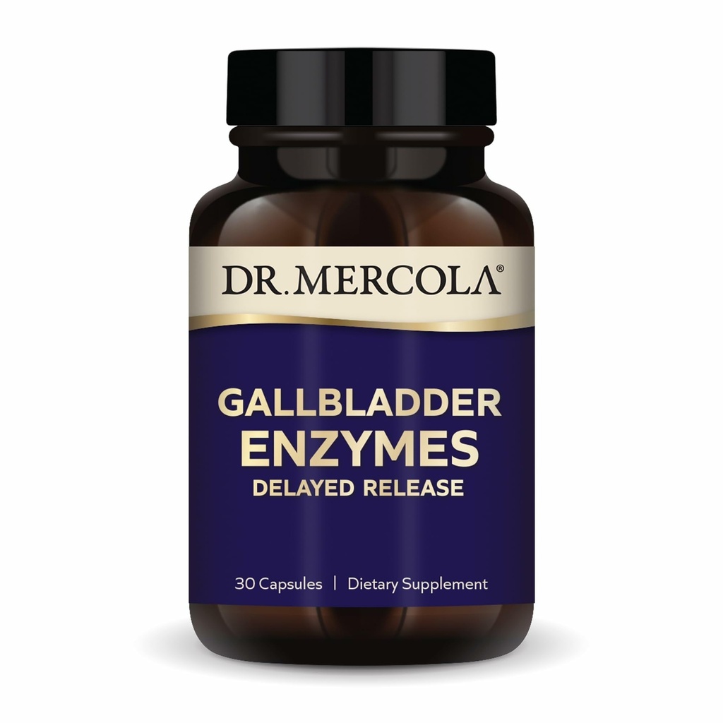 Dr. Mercola Gallblaas Enzymen - Gallblaas & Digestieve Gezondheidsondersteuning - Inclusief Pancreak Protease, Amylase & Lipase - Non-GMO, Glutenvrije & Soy-Free - 30 capsules met vertraagde afgifte (30 porties)