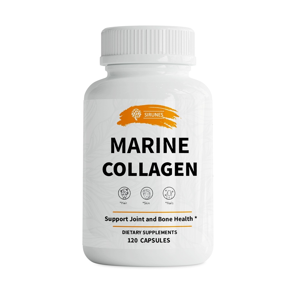 SIRUNES Marine Collagen Peptides, 120 Capsules - Suppléments de collagène de poisson pour les femmes, parfait pour les cheveux, la peau, les ongles, les articulations et les os - Fabriqué aux États-Unis