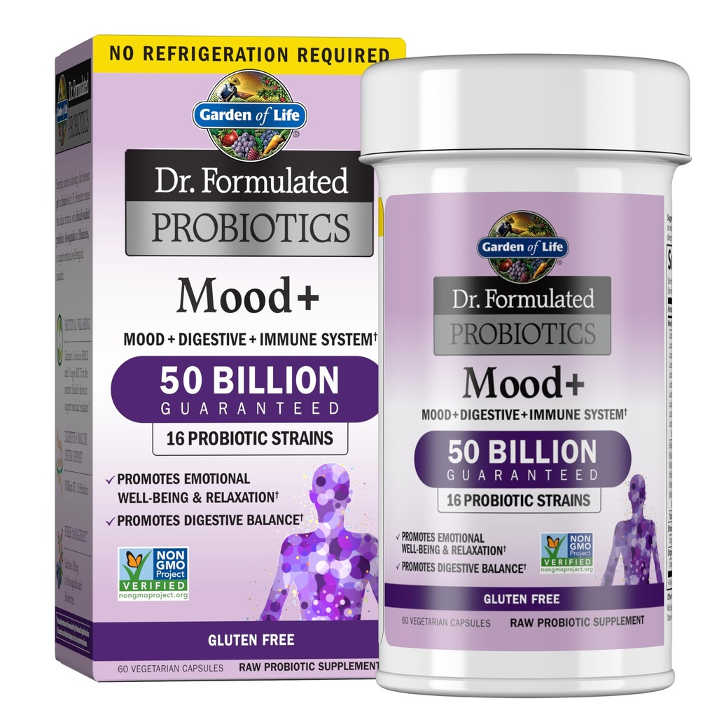 Tuin van het leven Dr. Geformuleerde Probiotica Mood+ - 50 miljard CFU - Ondersteunt Ontspanning & Digestieve Gezondheid - Plank Stabiel - 60 Vegetarische Capsules