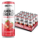 Optimale voeding Amino Energie Sparkling Hydration Drink, Elektrolyten, Cafeïne, Aminozuren, BCAA's, Suikervrij, Sappige Aardbei, 12 Fl Oz, 12 Pack (Verpakking mei Vary)