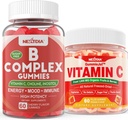 2 Pack Vitamine B Complex Gummies met 2000 mcg Methyl B12, Methyl Folate + 1 Pack Whole Food Vitamine C Gummies