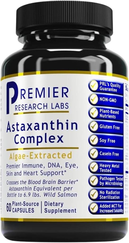 Premier Research Labs Premier Astaxanthine Complex - Astaxanthine Supplementen, Astaxanthine 4mg per capsule, Broned from Algene, Antioxidant Support for Women & Men - 60 Vegetarian Capsules