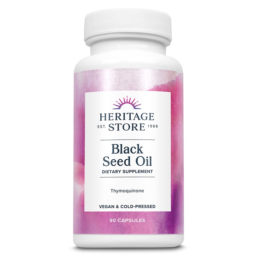 PATRIMOINE STORE Capsules liquides d'huile de graines noires 650mg, supplément d'huile de Nigella Sativa avec Thymoquinone, Oméga 3 6 9, Antioxydant, Cholestérol, Digestive, Joint & Immune Support*, Vegan, 45 Serv, 90ct