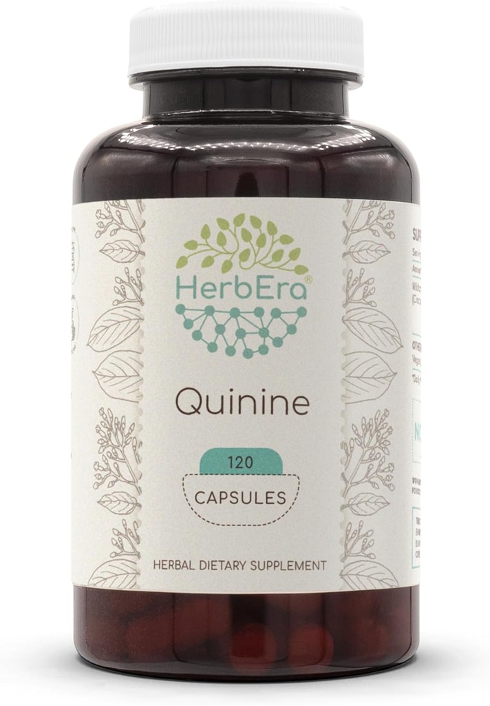 HerbEra Quinine 120 Capsules, 1000 mg, Wildcrafted Quinine (Cinchona officinalis) Gedroogde bast (120 capsules)