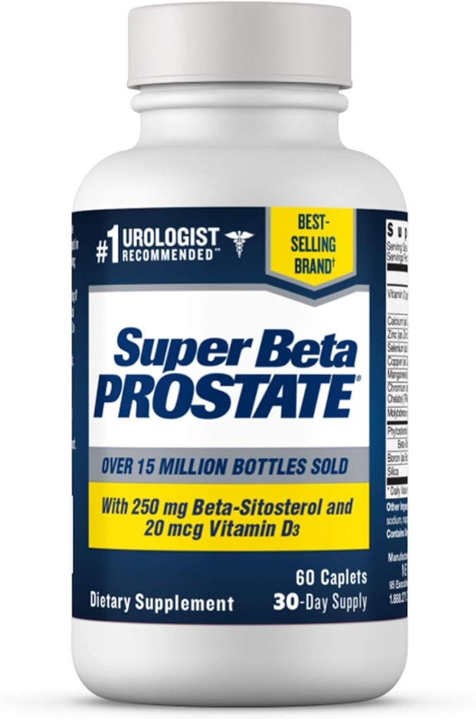 SUPER BETA PROSTATE Support Supplement for Men's Health - Reduce Bathroom Trips, Promote Sleep, Better Bladder Emptying & Healthy Prostate, Beta Sitosterol - 60 Count (Pack of 1)