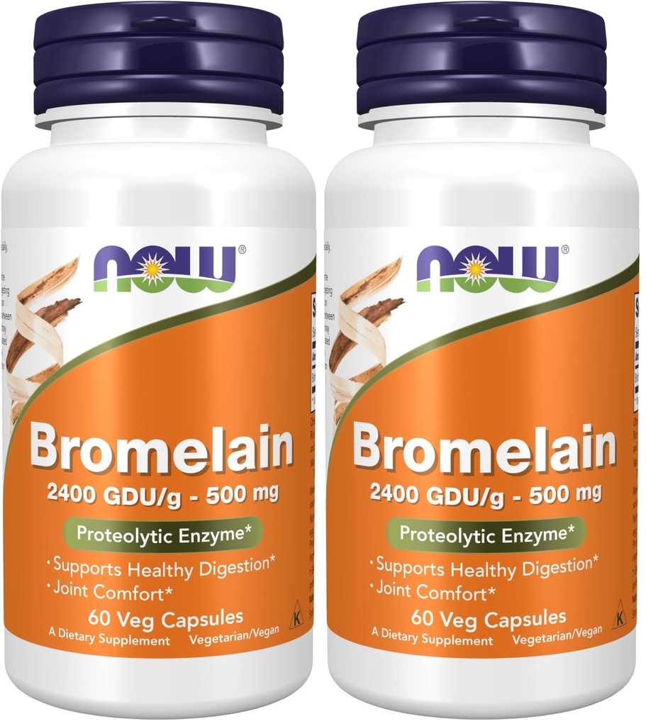 NOW Supplementen, bromelaïne (Natural Proteolytische Enzyme) 2.400 GDU/g - 500 mg, Natuurlijke Proteolytische Enzyme*, 60 Veg Capsules (Pack of 2)