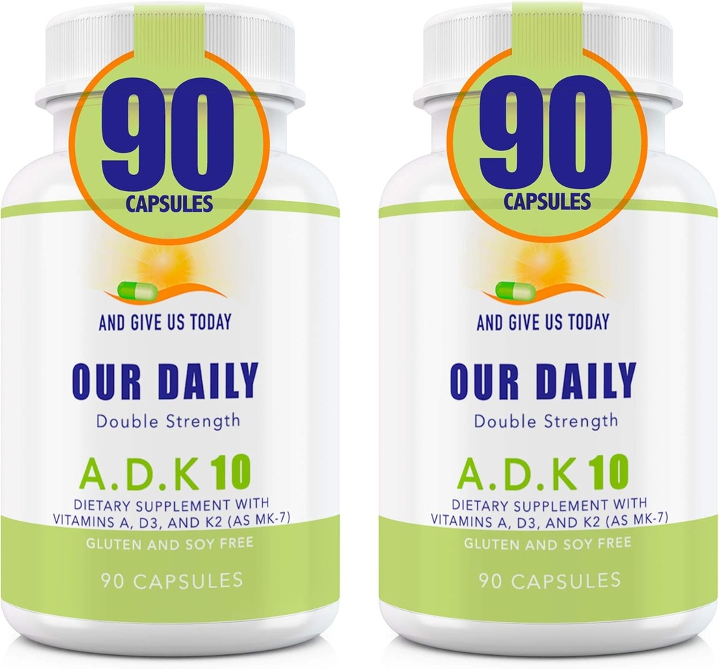 Onze dagelijkse Vites ADK 10 dubbele sterkte (10.000 ie) Vitaminen A1, D3 & K2 (als MK7) - Arts Geformuleerde Bone & Immuun System Support - Glutenvrij, niet GGO - 180 Vegetarische Capsules