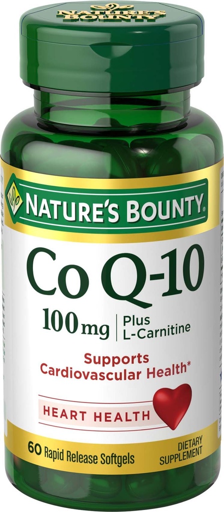 Bounty CoQ10 de la nature, soutient la santé cardiaque, 100mg Plus L-Carnitine, 60 Softgels