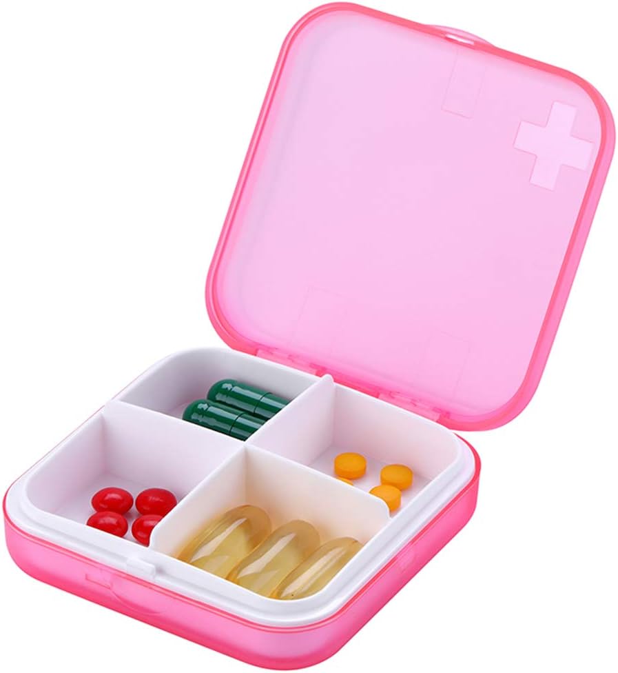 Portable Pill Organizer - Slim Pill Box for Purse or Travel, Compact Pill Case(4 Compartment,Pink)