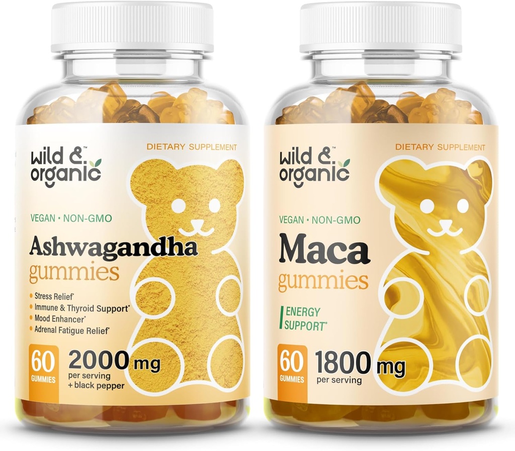 Wild & Organic Ashwagandha Gummies & Maca Root Gummies 60 Tel.