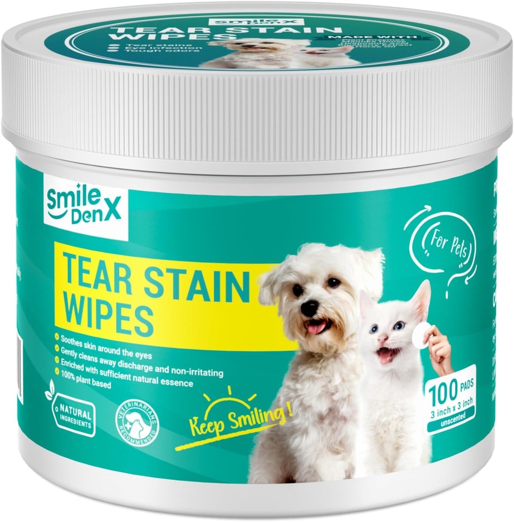 Dog Eye Wipes, Gentle Eye Wipes for Dogs & Cats, Pet Eye Cleaner Wash Removes Discharge, Crust, Debris, and Gunk (100, Unscent)