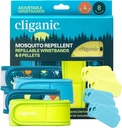 Cliganic Mosquito Afstotend Pack (4 Polsbandjes + 8 Refill Pellets) - Verstelbare, natuurlijke DEET-Free, Essentiële Olie Geïnfundeerd