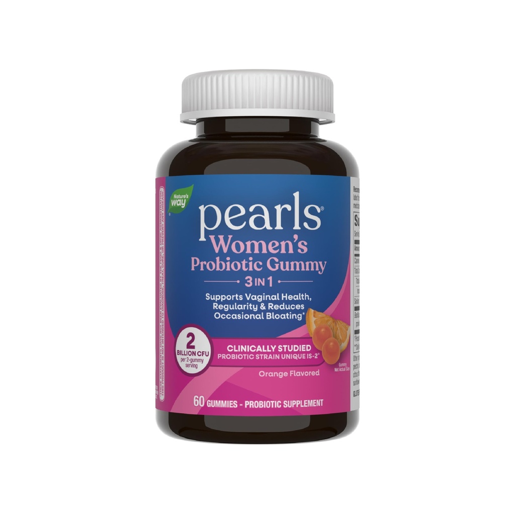 Nature's Way 3-in-1 Vrouwen. Probiotische Gummy's, Vermindert Occasional Bloating*, Ondersteunt Digestieve & Vaginale Gezondheid*, Klinisch bestudeerd Probiotische stam, Glutenvrij, Orange Flavored, 60 Gummies