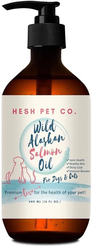 Premium Wild Alaska Zalmolie voor honden en katten 16oz Skin & Coat Natural Liquid Food Supplement voor Huisdieren, Visolie, Omega 3, EPA + DHA vetzuren voor gezamenlijke functie, Immune & Heart Health!