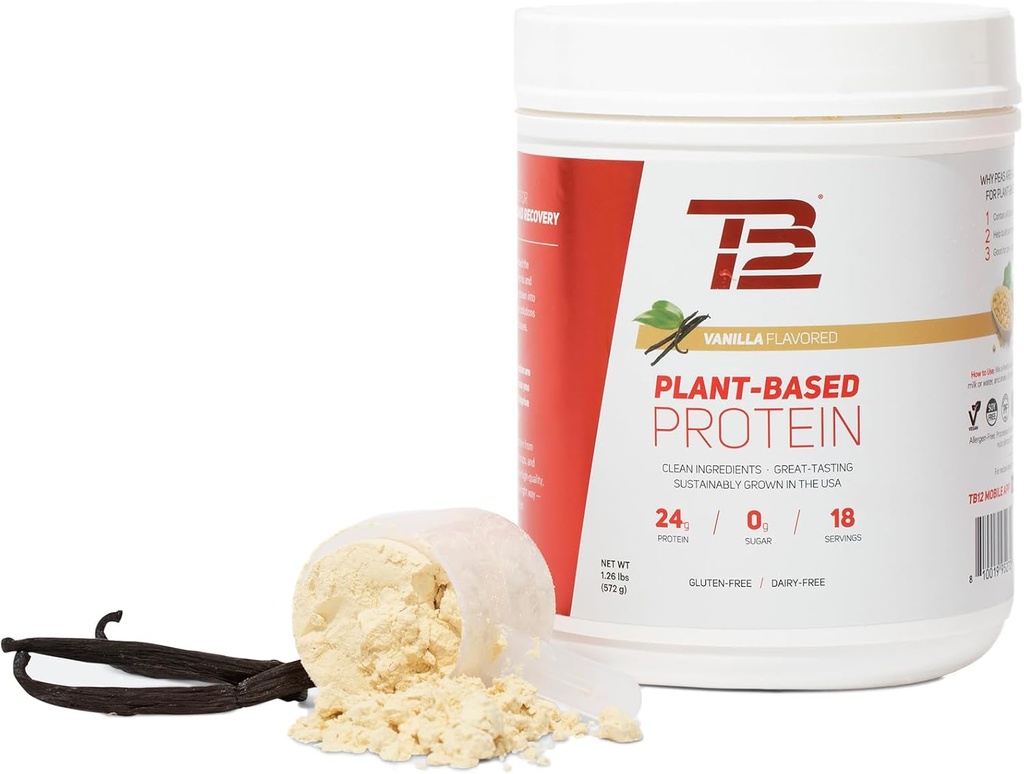 TB12 Plant Based Protein Powder, Sugar-Free, Sugar-Free (18 Servings / 1.26lbs)