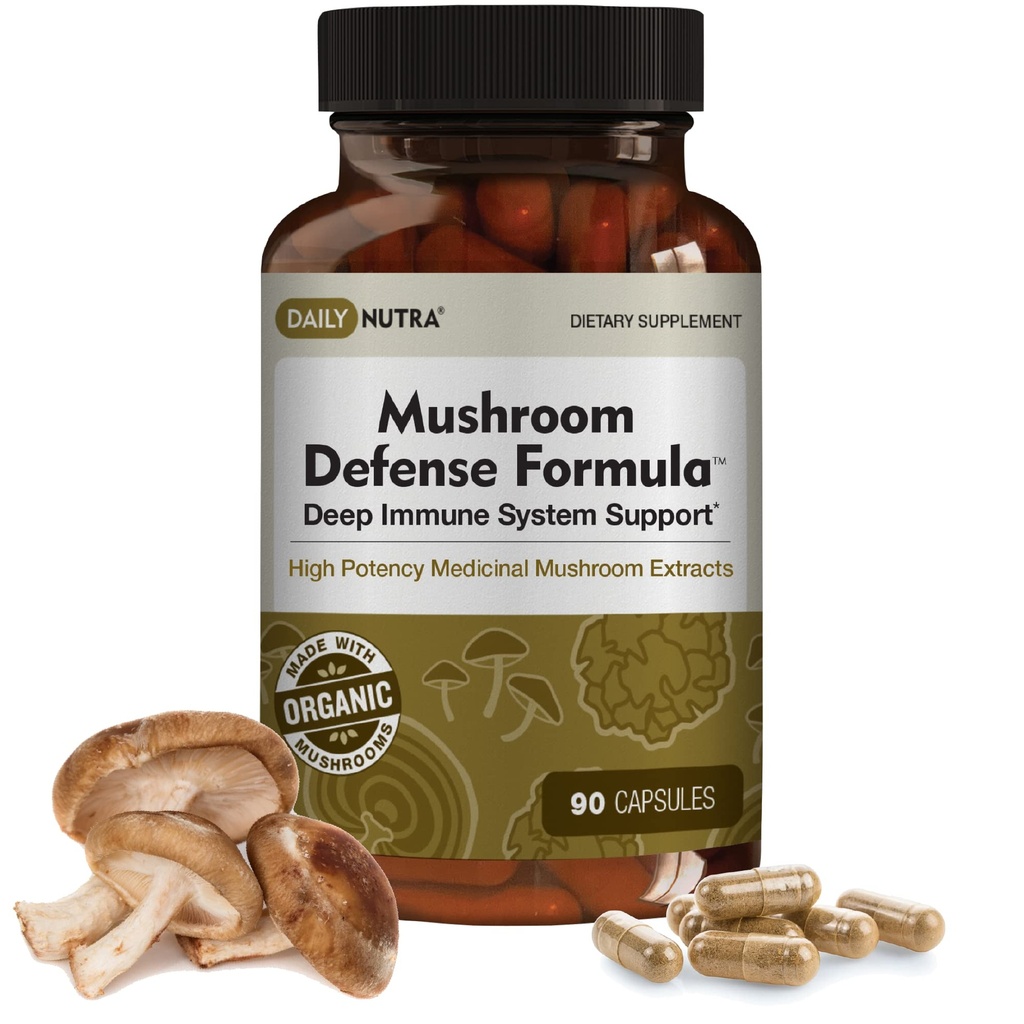 DailyNutra Formule de Défense des Champignons - Supplément de Support Immunissable: Champignons organiques, eau chaude extraite - Reishi, Chaga, Maitake, Shiitake & Turkey Tail (90 Capsules)