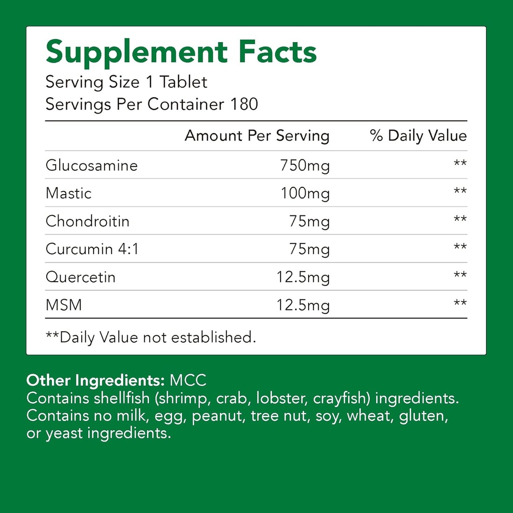 Premium Glucosamine + Chondriotine + MSM + Mastic + Curcumine (750mg) 