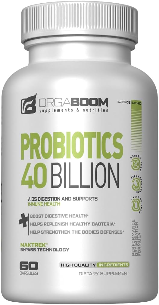 Probiotique 40 milliards CFU 4 souches + prébiotique - soutient la santé digestive et l'immunité - aide avec la constipation, la diarrhée, le blottis - sans gluten, non-OGM - fabriqué aux États-Unis - 60 capsules