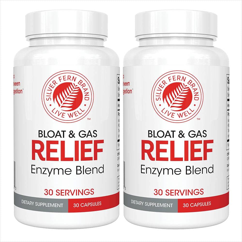Silver Fern Bloat & Gas Relief Digestive Enzyme Blend - 2 Bottles = 60 Servings - FODMAP & Bloating Digestion Supplement with Tolerase L, Pectinase & More (2 Bottles)