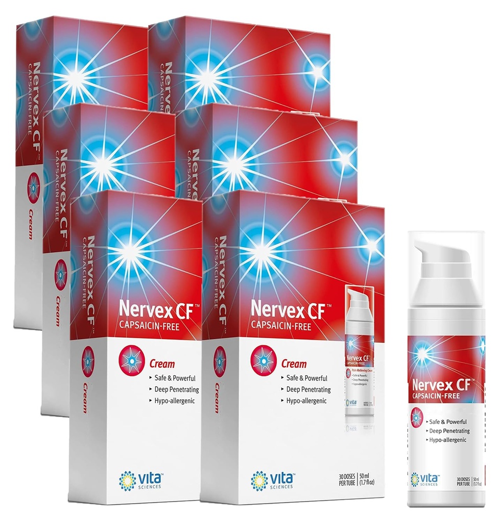 Vita Sciences Nervex CF Neuropathy Relief for Hands and Feet - Krachtige Cream Formula for Burning, Tingling, Numbness - met Arnica, B12, B1, B5, B6, E, MSM, Aloë, en Coconut Oil Base - Pack of 6