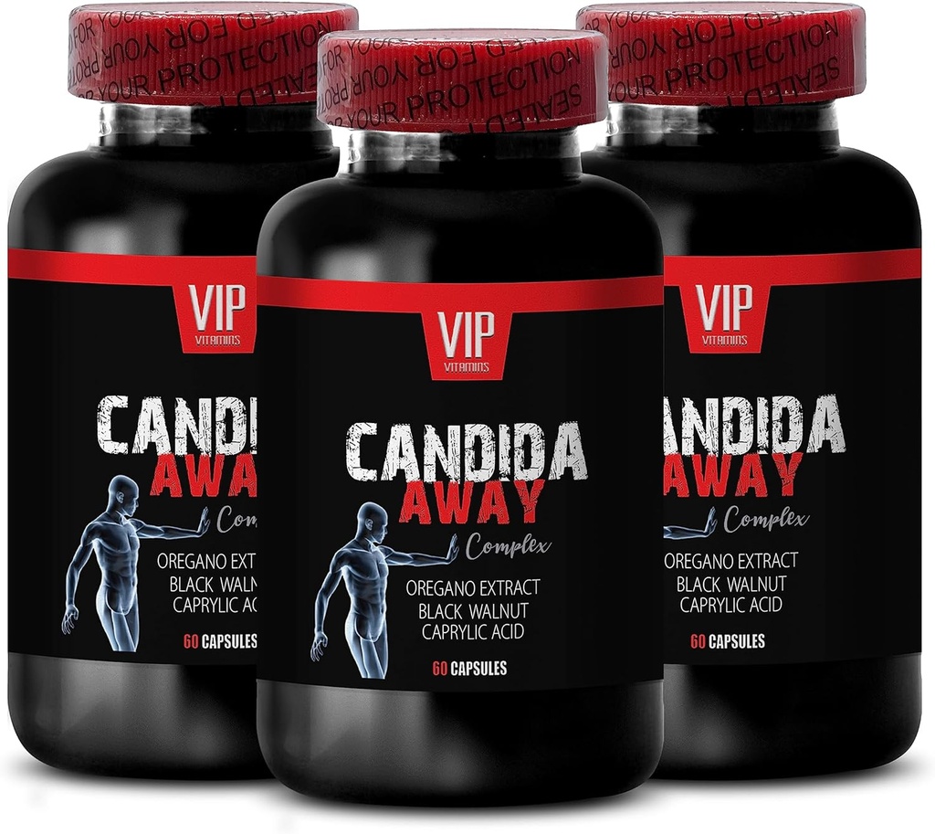 zwart walnoot extract, darmflora complex standaard proces - CANDIDA AWAY COMPLEX - aloë vera blad extract, caprylzuur, immuun booster, oregano olie capsules organische super sterkte - 3 Bot 180 Caps