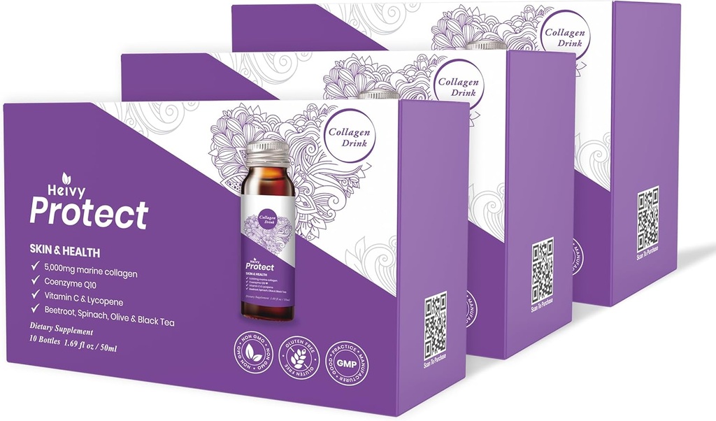 Collagène liquide Heivy, boisson collagène, collagène marin, liquide collagène pour les femmes pour booster l'énergie, antioxydants, désintoxication, 1,69 Fl Oz (paquet de 30), boisson collagène pour la protection