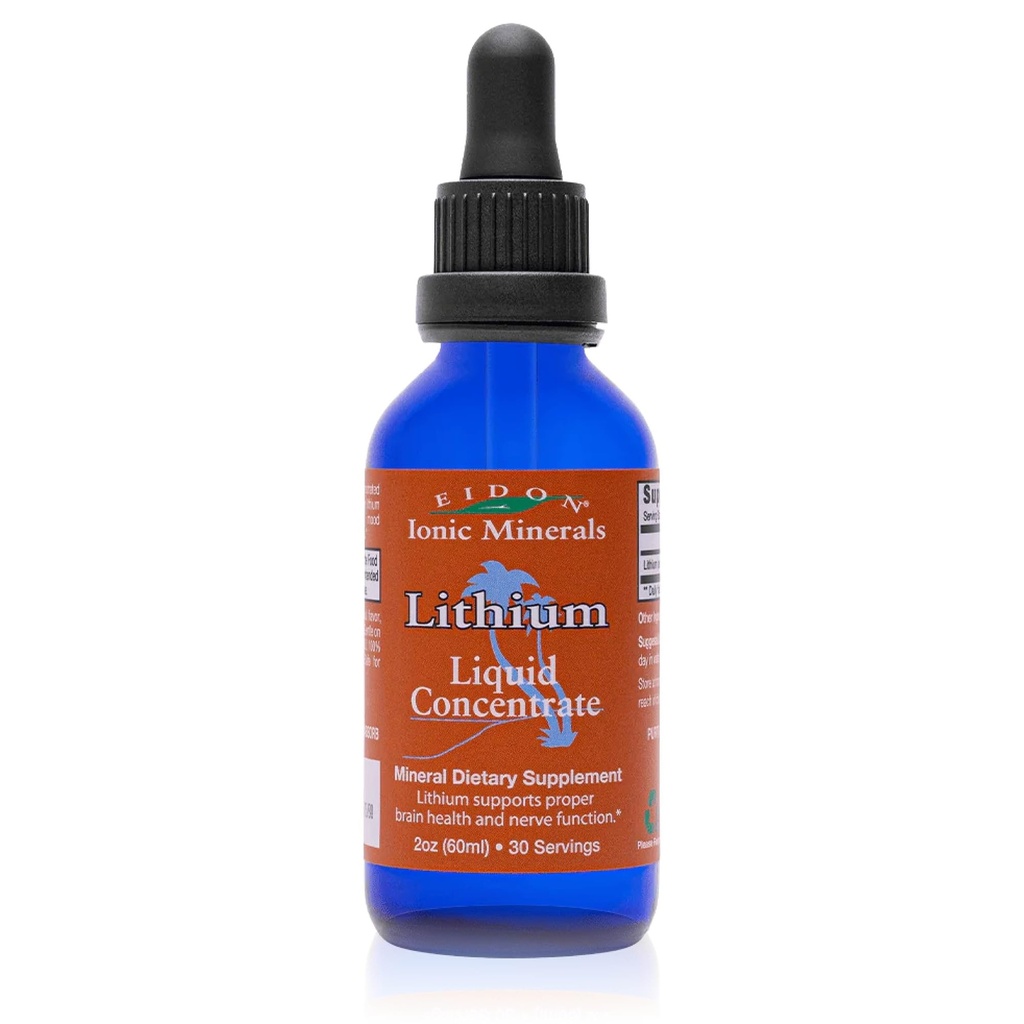 Eidon Ionische Mineralen Liquid Lithium - Lithium Chloride Drops Supplement, Mineralen Drops voor water, het bevorderen van de gezondheid van het brein, ondersteuning van cognitie, bijstand in vitamine B12 en Folaat Transport, 2 oz.