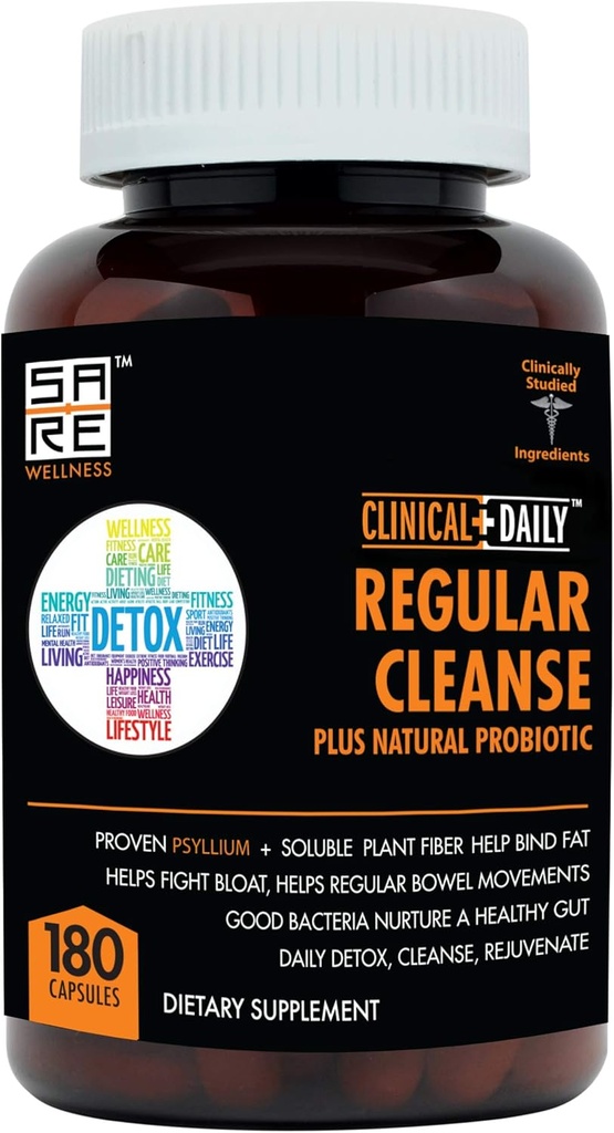 Klinische Dagelijkse Regelmatige Reiniging Plus Natuurlijke Probiotica - Colon Reiniging & Gut Detox Supplement - Assists with Energy and Constipatie Relief - Herbal Dietary Fiber Psyllium Husk Capsules - 180 Tel.
