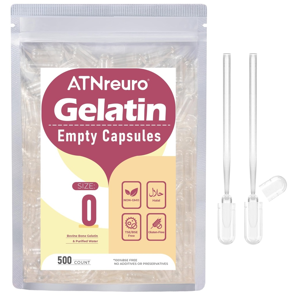 Maat 0 Lege Gelatine Capsules met 2 Micro Lepels - 500 Telle Lege Heldere Capsule - Gel Pill Capsules voor Poeders Supplementen
