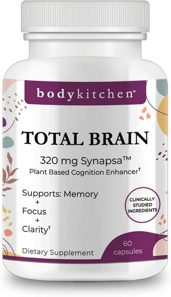 Body Keuken Total Brain Supplement, Ondersteunt Verhoogd Geheugen, Focus en Helderheid met Bacopa, Koffie Fruit & Brainberry, Klinisch Getest, Veggie Caps, 60 Tellen