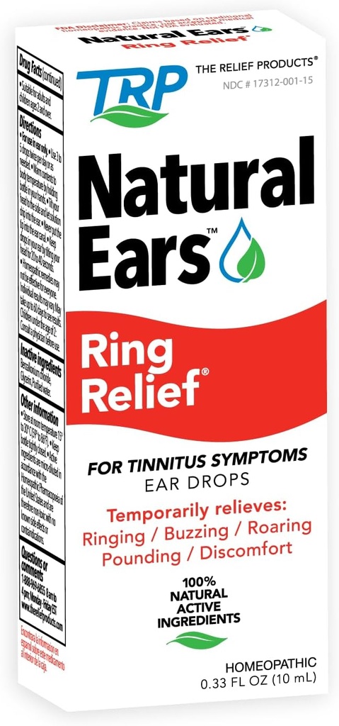 The Relief Products Ring Relief Ear Drops Formula - 100% natuurlijke actieve ingrediënten Tinnitus Relief for Ringing Ears - 0,33 Fl. Oz.