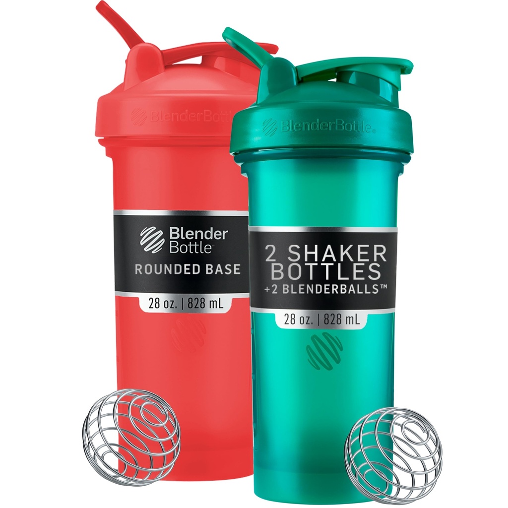 BlenderBattle Classic V2 Shaker Bottle Perfect voor eiwitshakes en pre-workout, 28-Ounce (2 Pack), rood, groen