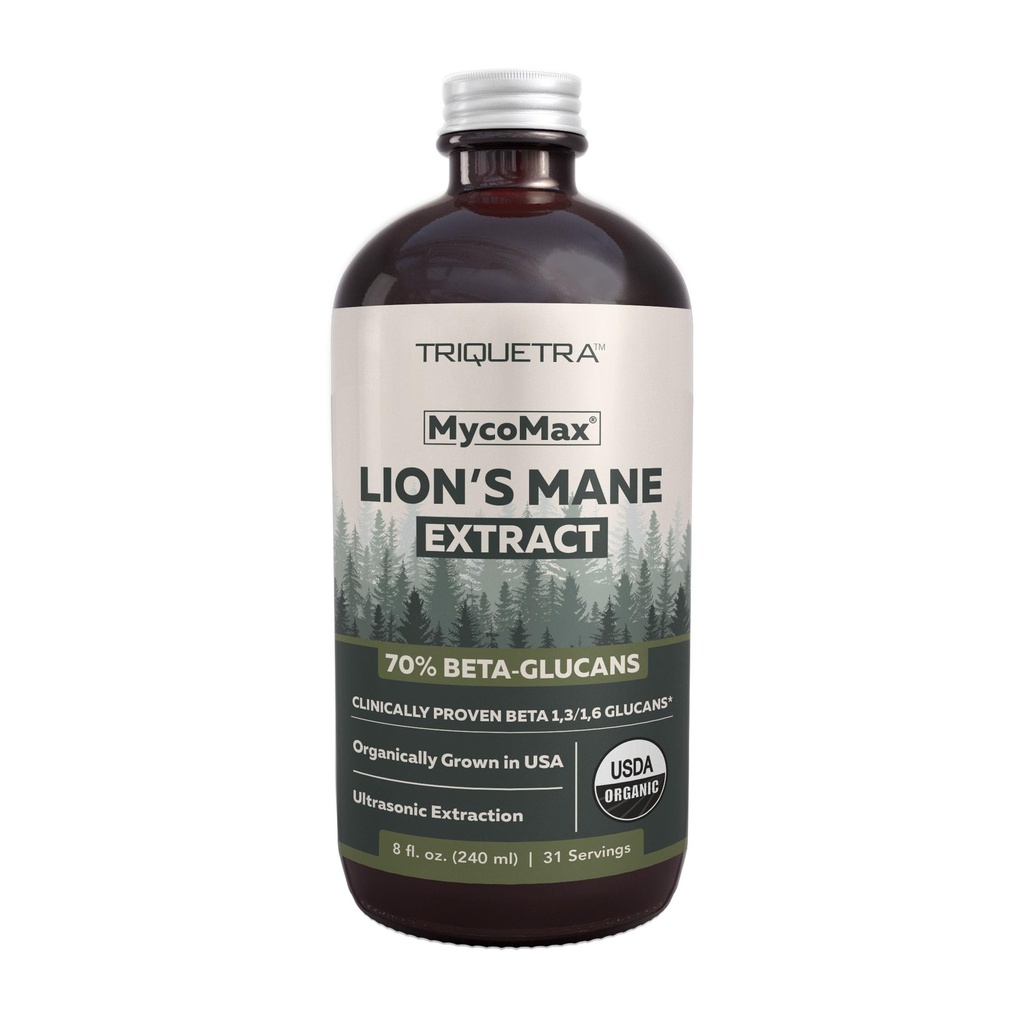 MycoMax Lions Mane Extract - 70% Beta Glucans, Max Potency Organic Lions Mane Supplément, US Grown + Extraction par ultrasons - 500 mg par portion - Clarté mentale, Focus et Mémoire - 8 oz.
