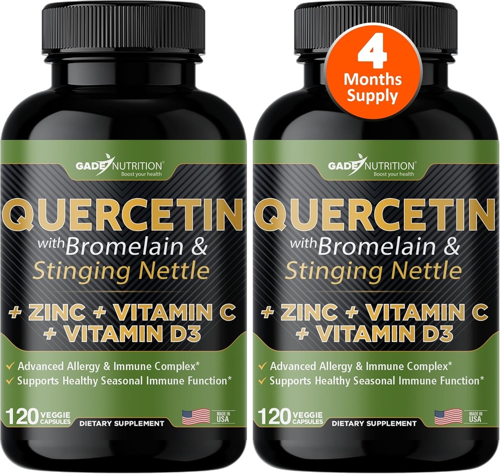Gade Nutrition Quercetine met vitamine C en zink - Nette quercetine - quercetine 500 mg - quercetine met bromelaine - zink quercetine + vitamine D3-240 Veggie caps - non-GMO - 4 maanden supply