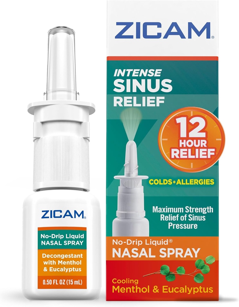 Zicam Intense Sinus Relief No-Drip Liquid Nasal Spray with Cooling Menthol & Eucalyptus, 0,5 Ounce (Pack of 1)