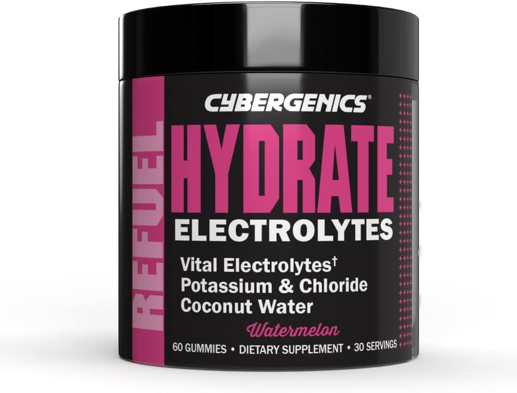 Hydrate Gummies, Vital Electrolytes, Ondersteunt herstel, Ondersteunt Hydration, met Kokoswater, Kalium & Chloride, Cellular Hydration, Watermeloen smaak, 60 Gummies, 30 Serven