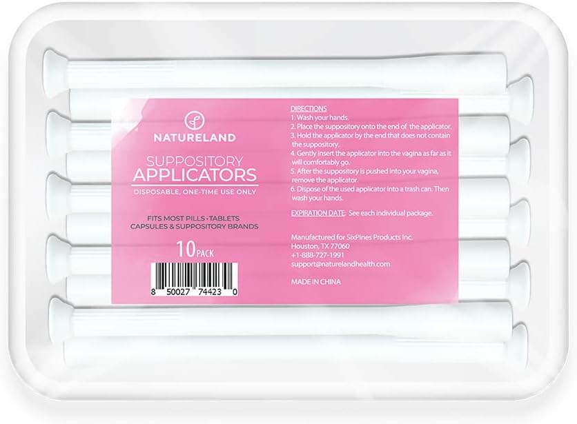 Natureland [10 Pack] Applicateurs de suppositoire vaginal pour les femmes, outil auxiliaire à pointe molle pour les pilules et suppositoires de table à équilibre de pH, emballés individuellement (Applicateurs à pointe plus grande)