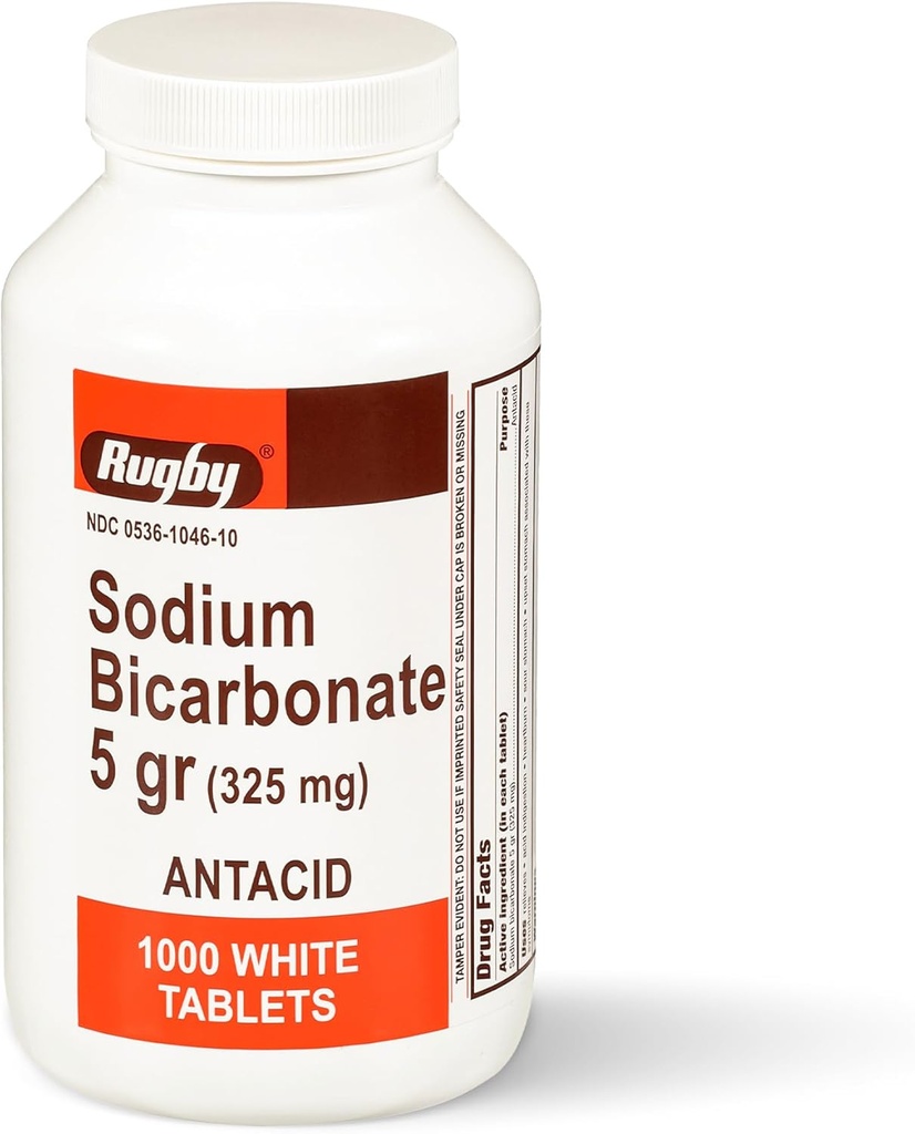 Rugby Natriumbicarbonaat 325 mg Antacida tabletten - Verlichting voor brandend maagzuur, zuurmaag & indigestie, 1000 Tel (1-pack)