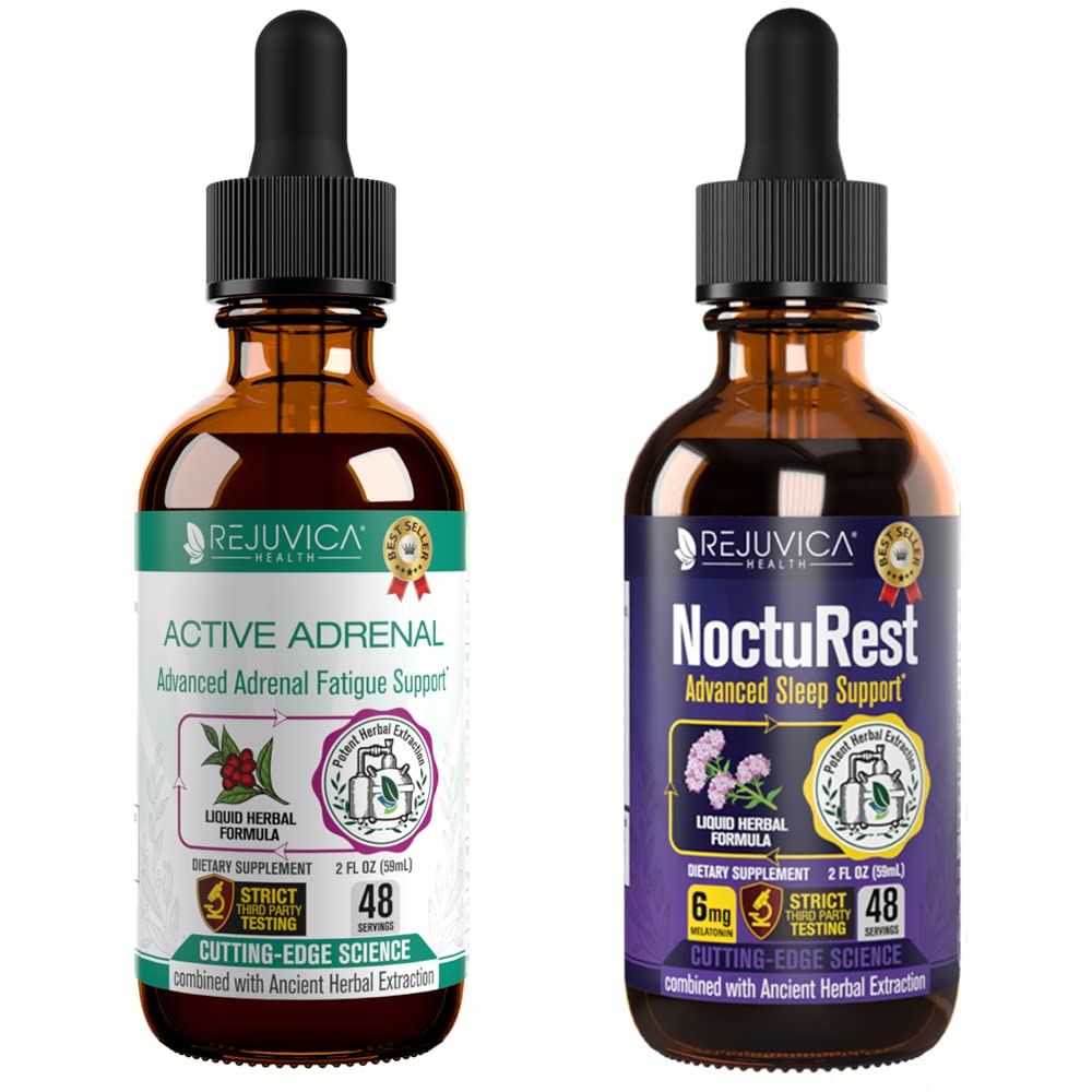 Actieve Adrenal + NoctuRest - Ondersteunt Adrenal Health + Slaap- Liquid Delivery voor betere absorptie - Rhodiola, Hop, Heilige Basil, Melatonine, Ashwagandha &amp; More!