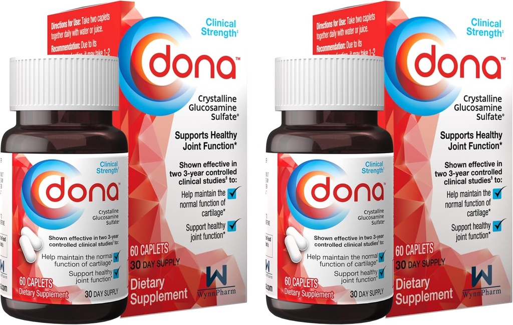 Dona Crystalline Glucosamine Sulfate, 750 Mg, pilules complémentaires pour le confort du genou et le soutien de santé interarmées, 750 Mg, 60 Compte (2 Pack).