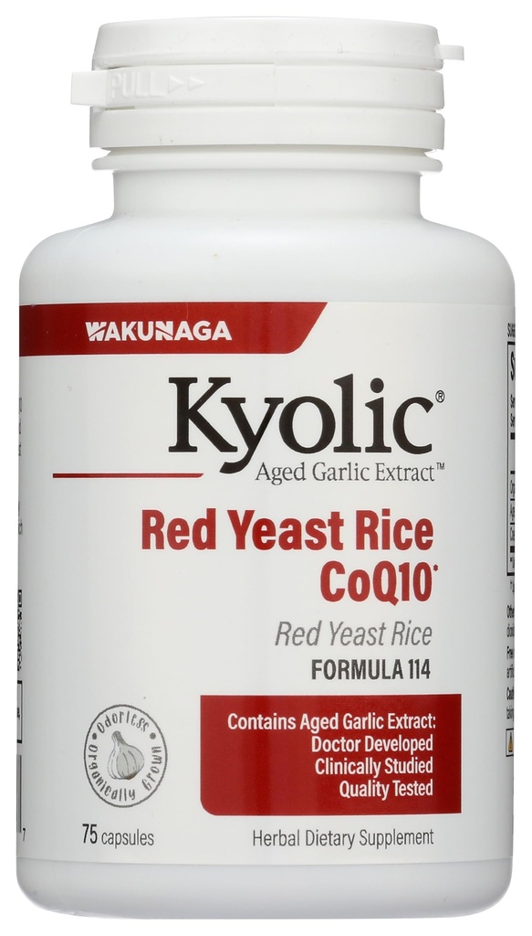 Kyolic Aged Knoflook Extract Formule 114, Red Gist Rice CoQ10, 75 Capsules