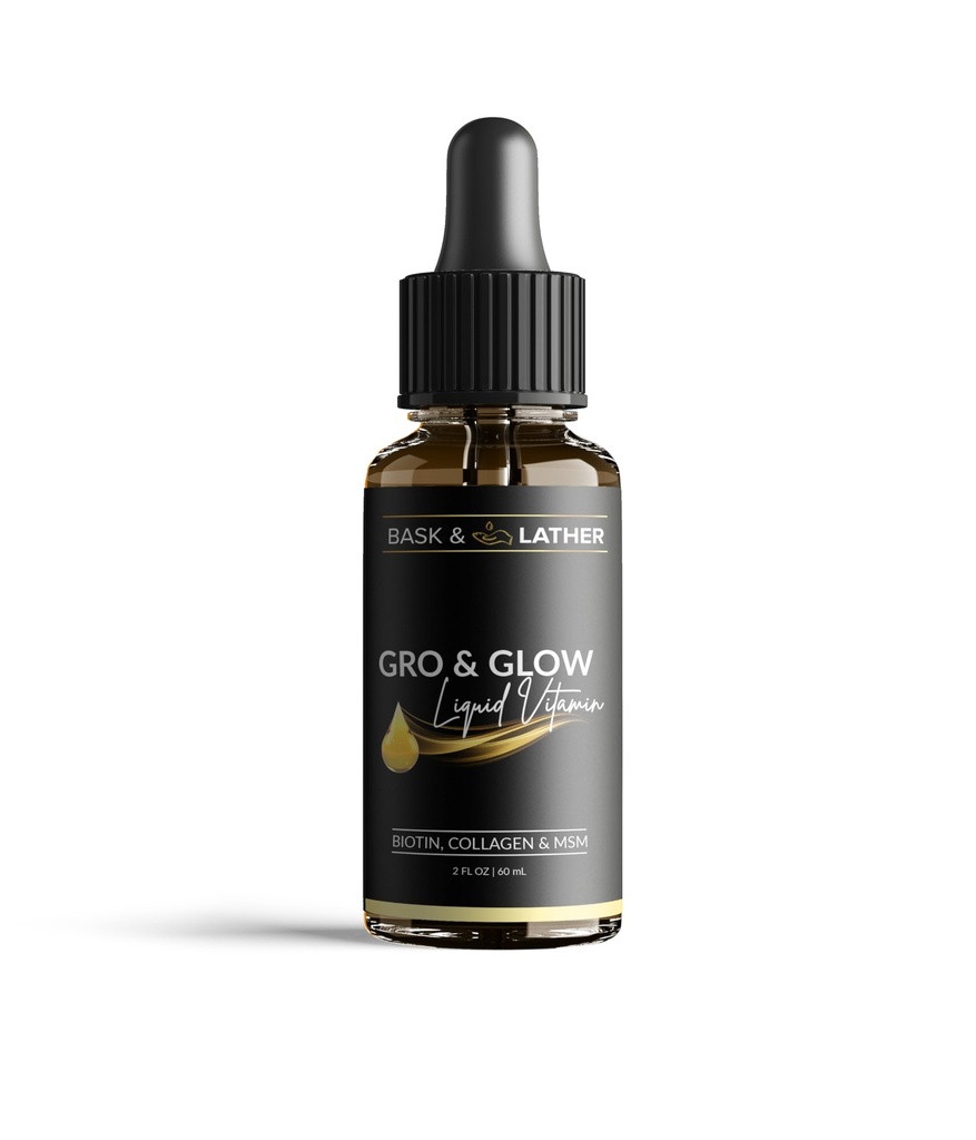 BASK & LADER GRO & Glow Liquid Vitamin, Liquid Collagen for Women, Natural Ingredients with Collageen, Biotin, Msm, Beauty Supplement, Helpt ondersteuning gezonde haren, huid & Nails, Cherry Flavor, 2 FL Oz