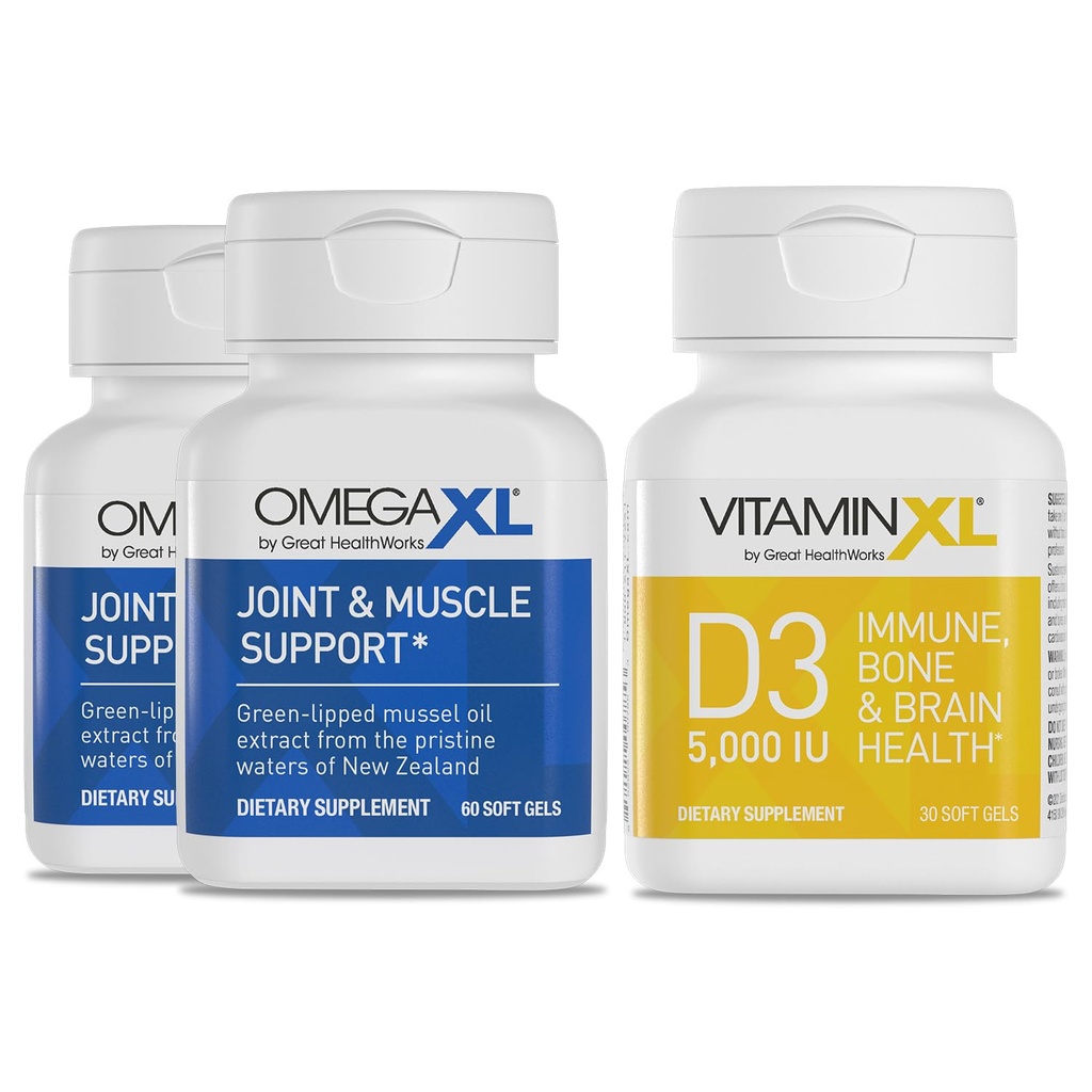 OmegaXL Joint Support Supplement - Natural Muscle/Immune Support, 60 Softgels (2 Pack) & VitamineXL D3 High Potency Daily Vitamine D 5000 IE 125mcg Supplement (30 Softgels)