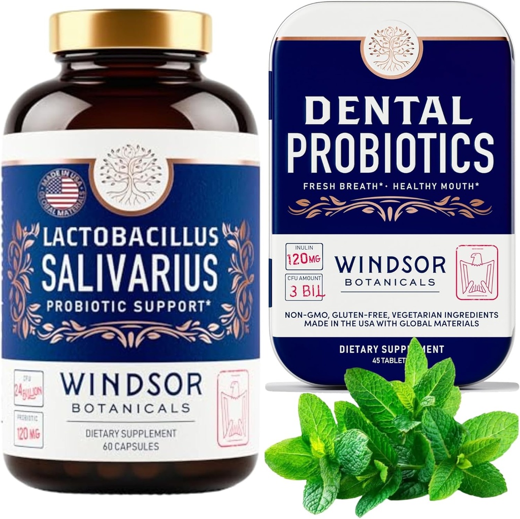 WINDSOR BOTANICS Lactobacillus Salivarius Probiotic and Dental Probiotics Oral Health Bundle