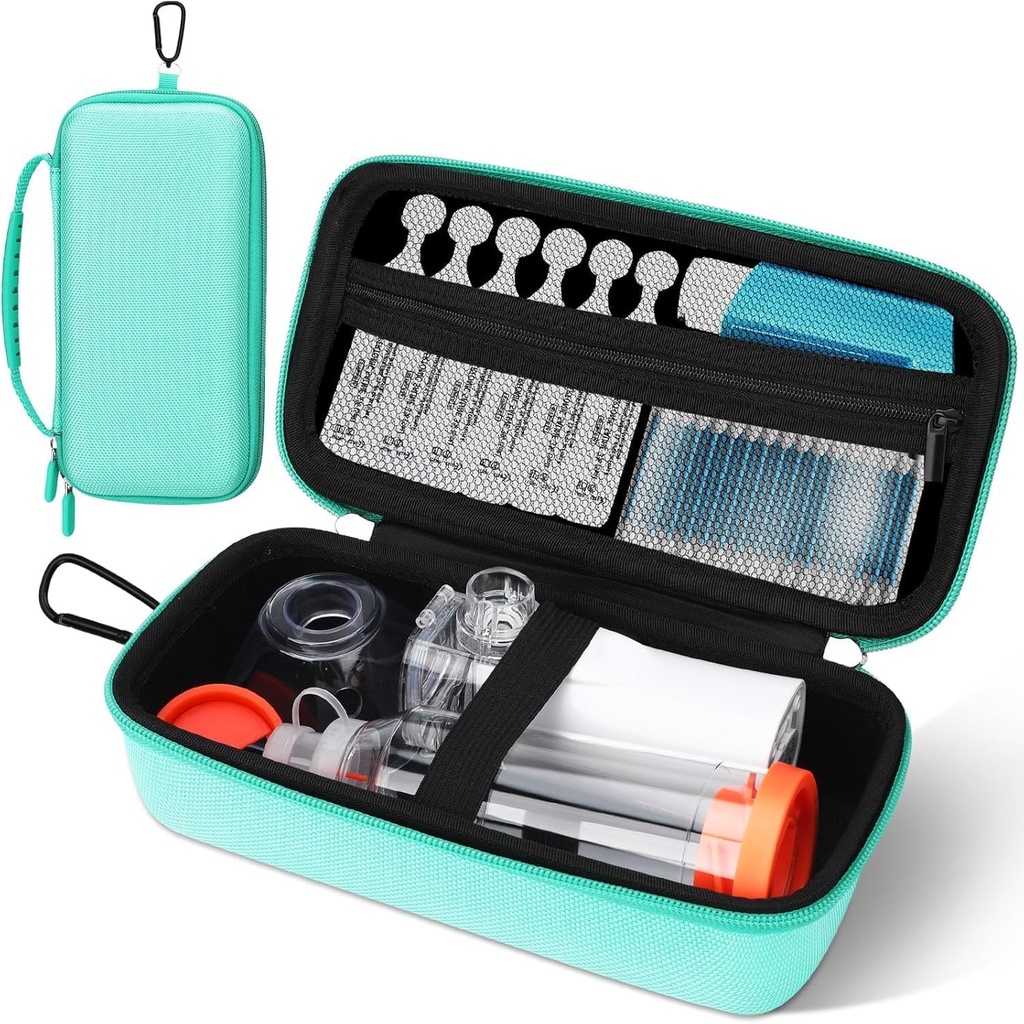 Astma Inhalator Case, Portable Nebulizer Organizer, Travel-Ready met Mesh Pocket, Double Zippers, Siliconen Handvat, Kinderen en Volwassenen, Stijlvol Groen