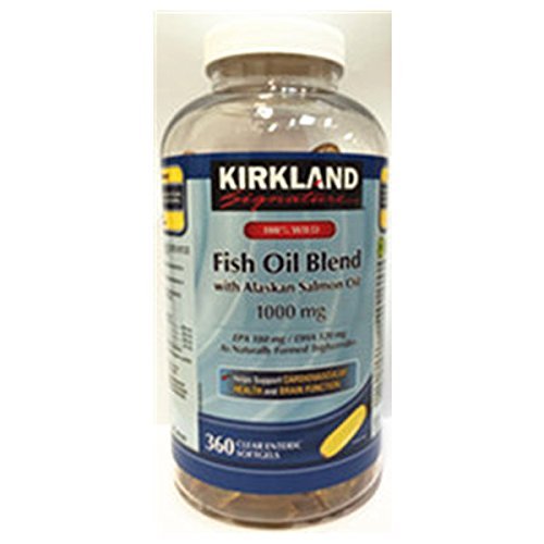 Kirkland Signature 100% huile de poisson sauvage mélange avec huile de saumon sauvage d'Alaska 180 EPA 120 DHA 1000mg - 360 enteric Softgels