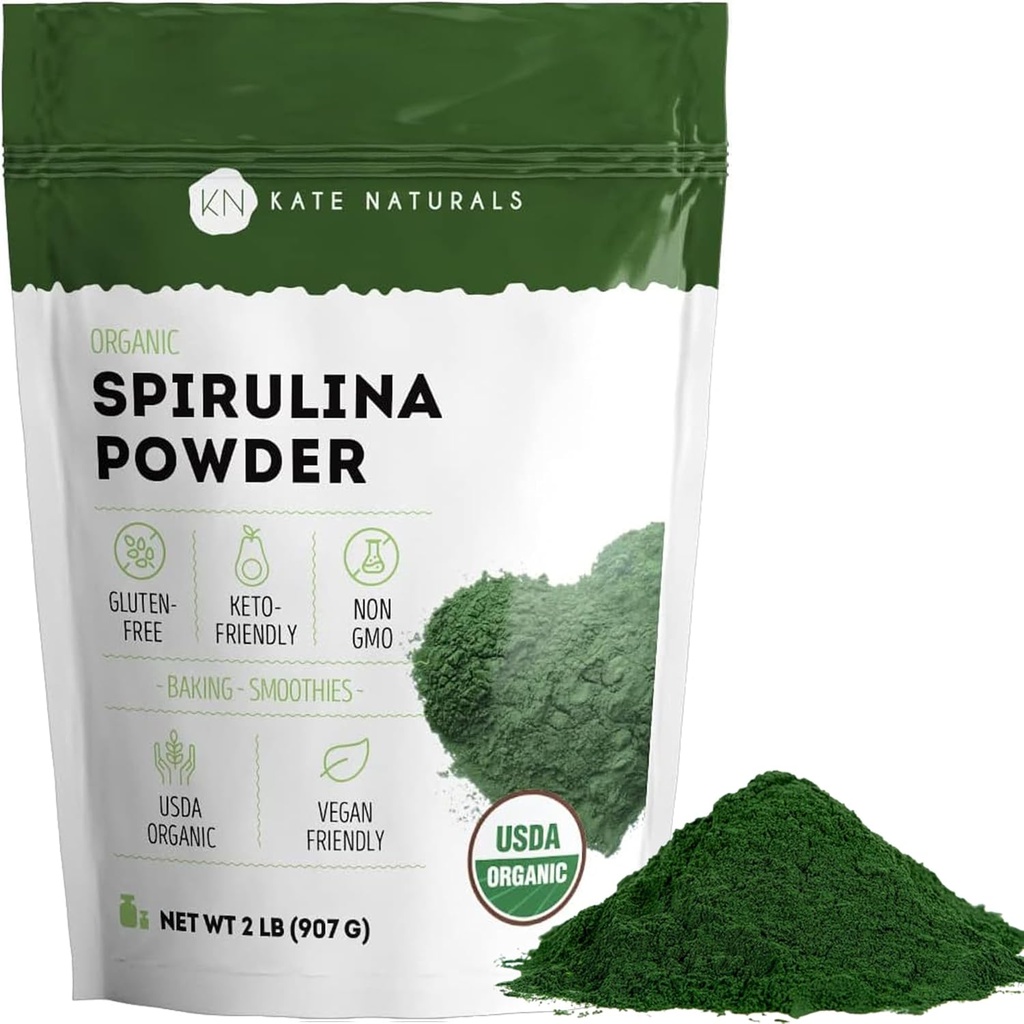 Kate Naturals Biologische Spirulina Poeder. Nutrient Dense Superfood voor Smoothies en sap (2 lb, USDA gecertificeerd, niet-GMO, Glutenvrij)